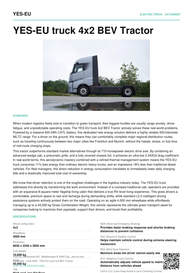 Preview of YES-EU truck 4x2 BEV Tractor datasheet (PDF)