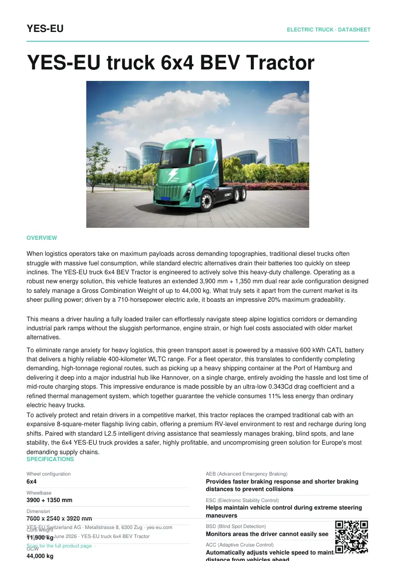Preview of YES-EU truck 6x4 BEV Tractor datasheet (PDF)